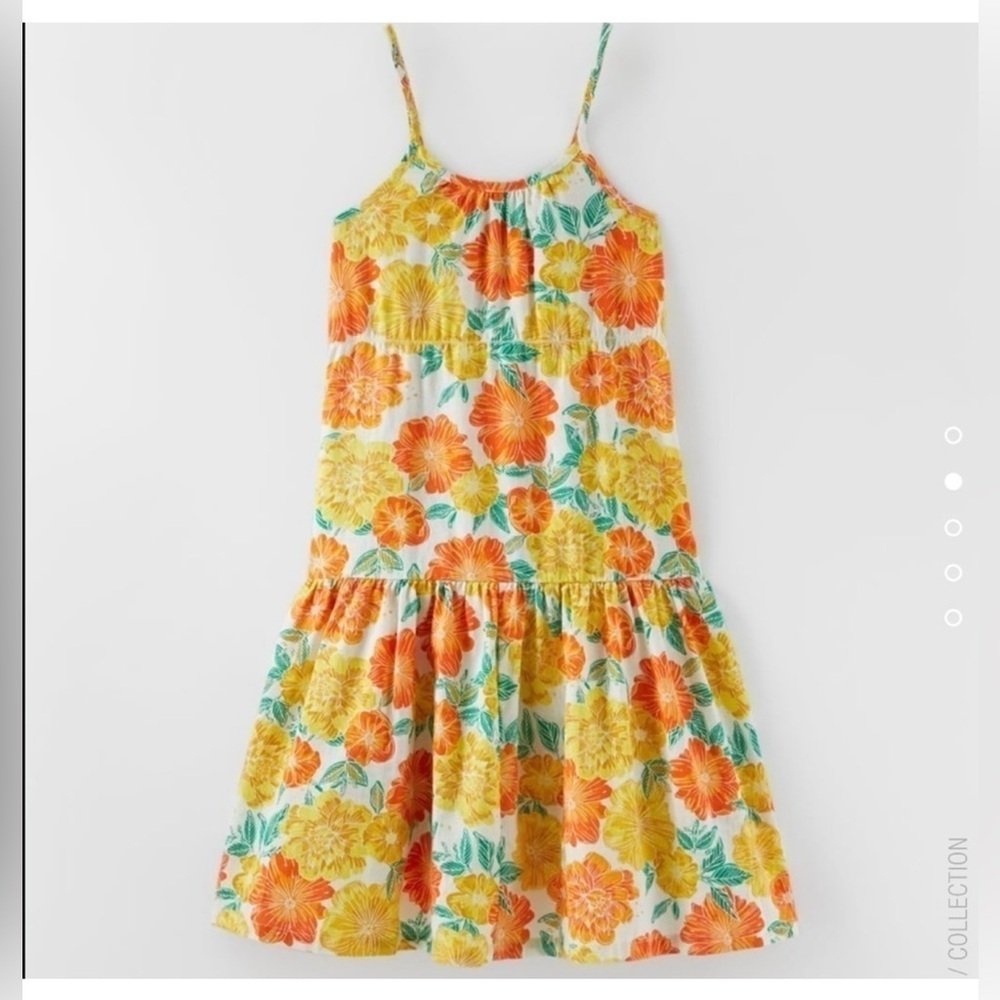 Zara Orange Floral Ruffled Linen Blend Sundress 11-12Y - Picture 3 of 13